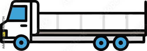 "Line art of a flatbed trailer truck with empty long cargo bed, minimal style."




 black outline 




