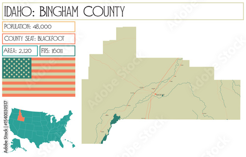 Large and detailed map of Bingham County in Idaho USA.