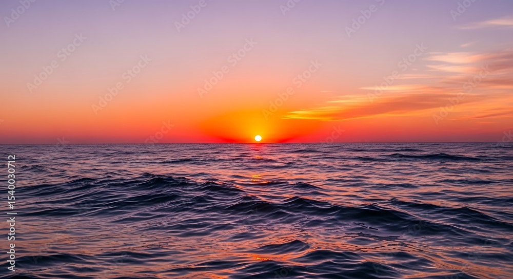 Obraz premium Fiery Sunset over the Ocean A Serene Seascape of Tranquil Waters and Vivid Colors
