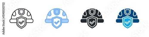 Head Protection Icon Set Multiple Style. Design In Outline, Blue, Glyph, Dual Tone