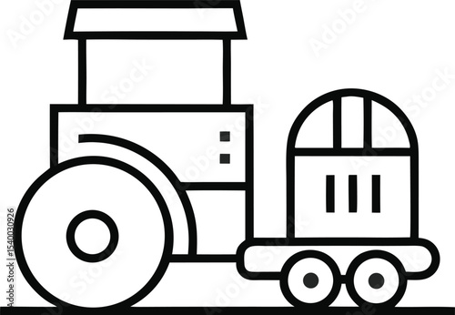 "Minimalist road roller line icon with single drum roller in front and open cab line art








