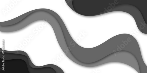 Abstract black waves flow smoothly over a white background, creating a layered, modern paper-cut design. This minimalist composition evokes elegance, motion, and depth in a sleek monochrome style.