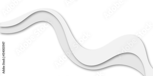 Abstract flowing wave layers in grayscale with soft shadows create a modern 3D paper-cut effect. Use as a minimalistic background for design, technology, or corporate presentation themes.