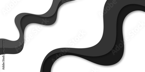 Abstract black waves flow smoothly over a white background, creating a layered, modern paper-cut design. This minimalist composition evokes elegance, motion, and depth in a sleek monochrome style.