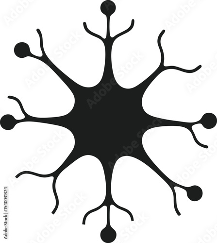 "Nerve cell structure icon, dendrites and axon, simplified black style"











