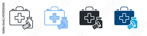 First Aid Kit Icon Set Multiple Style. Design In Outline, Blue, Glyph, Dual Tone