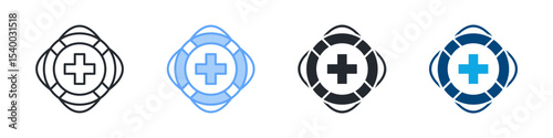 Lifebuoys Icon Set Multiple Style. Design In Outline, Blue, Glyph, Dual Tone