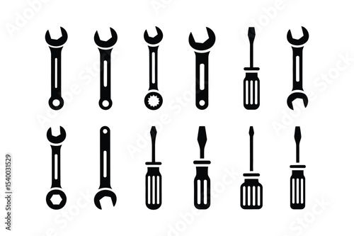 Vector Silhouette of Mechanic Tools, Wrench & Repair Equipment
