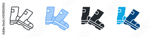 Boot Icon Set Multiple Style. Design In Outline, Blue, Glyph, Dual Tone