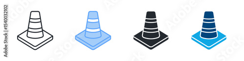 Traffic Cone Icon Set Multiple Style. Design In Outline, Blue, Glyph, Dual Tone