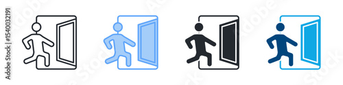 Evacuation Icon Set Multiple Style. Design In Outline, Blue, Glyph, Dual Tone