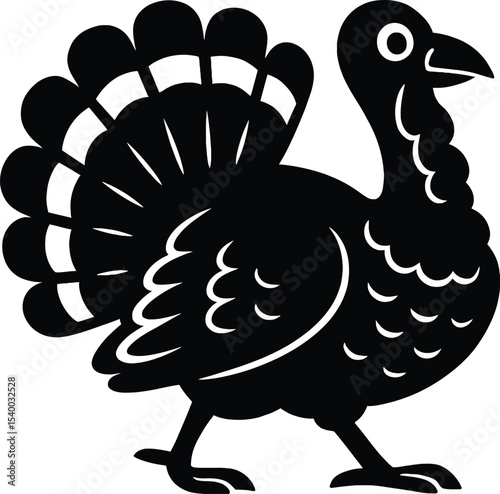 Silhouette Turkey Bird Graphic for Thanksgiving Black and White Vector Illustration