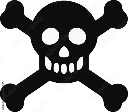 "Skull and crossbones icon, black flat style, warning or toxic symbol"







