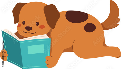 Puppy Reading a Book

