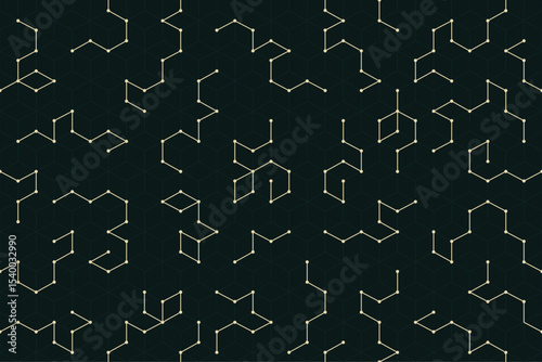 Abstract technology geometric seamless pattern with hexagonal lines forming a digital grid on a dark background
