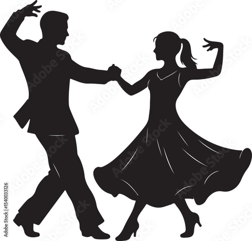 Elegant Ballroom Dance Couple Silhouette Graceful Movement and Passionate Embrace