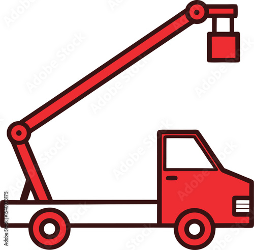 "Vector outline of a telescopic boom lift truck, elevated platform arm extended."












