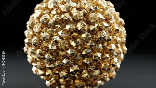 Stunning gold geometric sculpture with intricate facets, ideal for backgrounds, textures, or modern design projects.