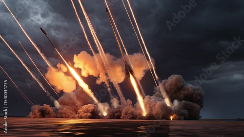Wallpaper Mural A cinematic scene of multiple rockets launching from a military base, 4k Torontodigital.ca