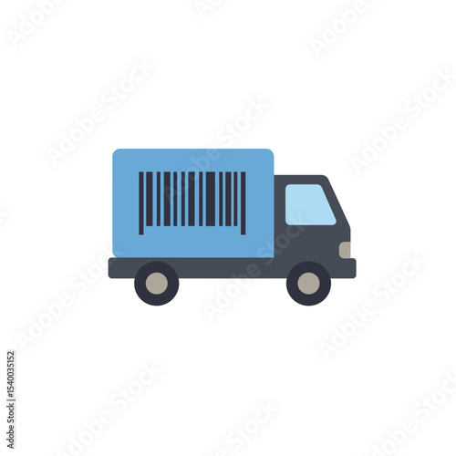 Stylized Delivery Truck with Barcode Design on Blue Cargo Container.