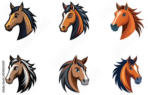 Horse Head Vector Designs Set Majestic and Detailed Horse Illustrations for Logos, Prints, and Art Projects