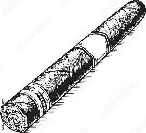 Cigar Smoking Smoker Vector Illustration, Sketch Drawing Line Linear Symbol Icon Engraving Coloring Book, Hand-drawn Black and White Isolated
