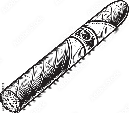 Cigar Smoking Smoker Vector Illustration, Sketch Drawing Line Linear Symbol Icon Engraving Coloring Book, Hand-drawn Black and White Isolated