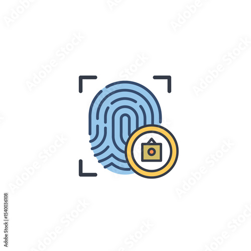 Stylized Fingerprint Scan with Target Lock and Camera Icon in a Circle.