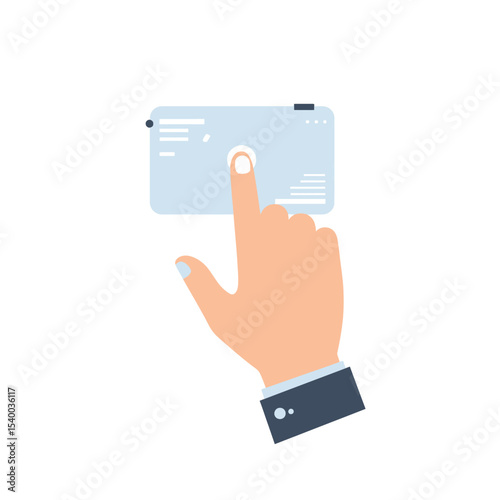 A hand interacting with a digital device touching the screen.