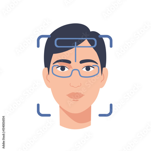 Facial Recognition Scan: Young Man with Glasses.
