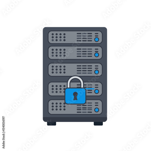 Secure Server Rack with Padlock Icon Illustration.
