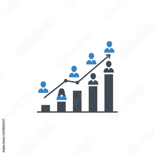 Rising Workforce: Illustrated Growth Chart with Human Figures and Arrow.