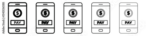 mobile payment icon isolated vector on white background set