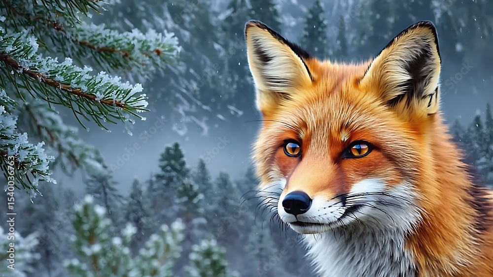 Fototapeta premium Red Fox in Winter Wonderland Majestic Wildlife Photography