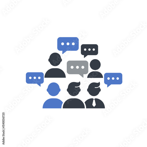 Group of People Communicating with Speech Bubbles in Various Colors.