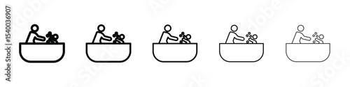 Mother washing baby in bath tub icon isolated vector on white background set