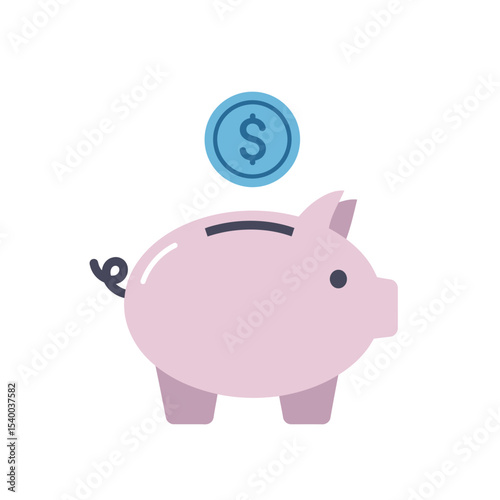 Pink Piggy Bank with a Single Dollar Coin Above.