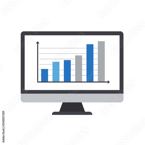 Computer screen displaying a bar graph with increasing values in blue and gray.