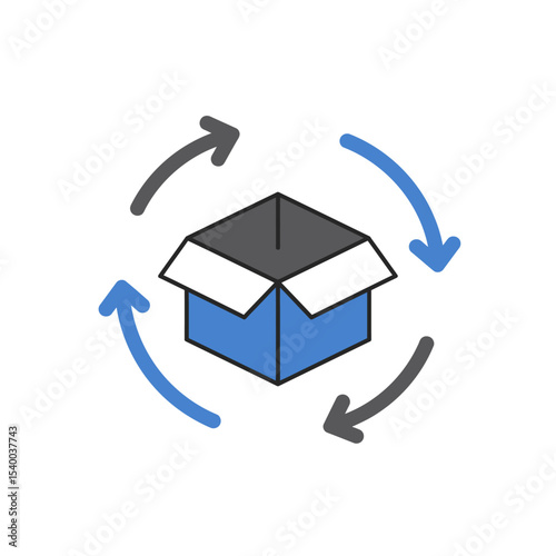 Open Box with Circular Arrows Indicating Continuous Process.