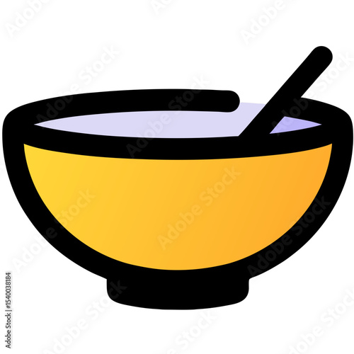 Stylized black bowl with light purple liquid and a black stirring stick.