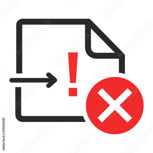Icon of a document with an arrow exclamation point and red X symbol