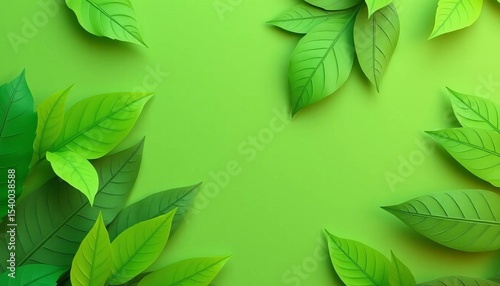 Trendy paper cut tropical leaves, minimalist background, vibrant green hues,  decoration,  palm