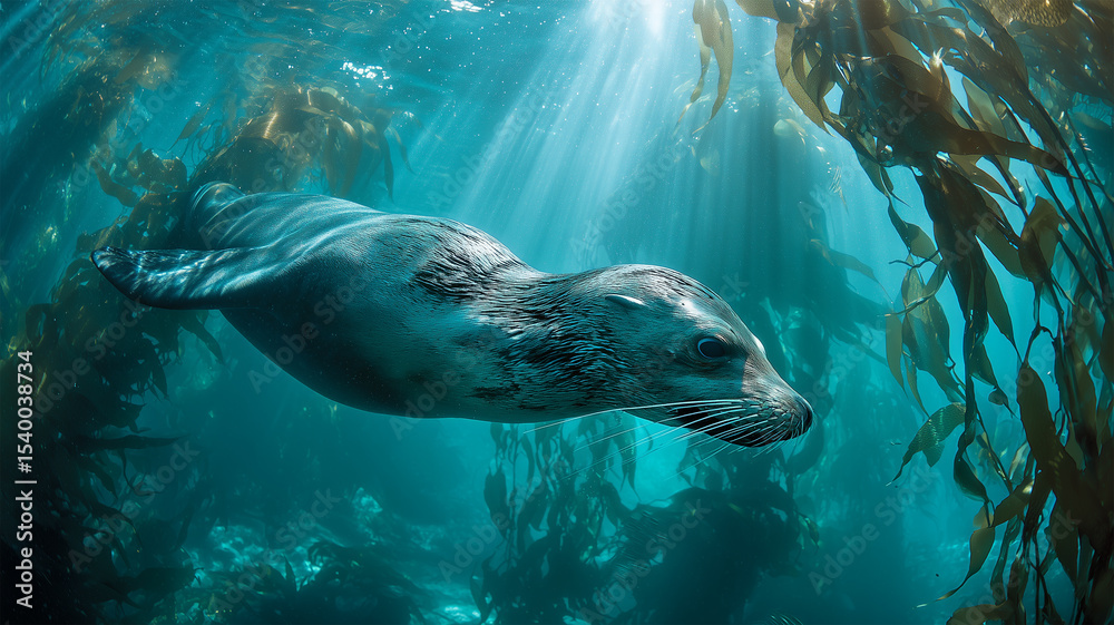 Obraz premium 海中を泳ぐアシカ