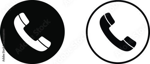 Simple Black and White Phone Icons in Circles for Website or App Design