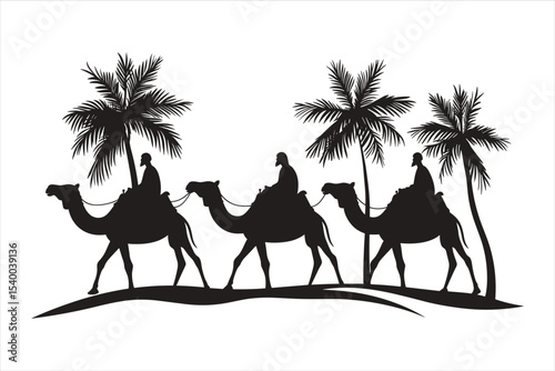 camels in the desert, camel, desert, horse, silhouette, vector, sunset, illustration, animal, egypt, sand, sun, nature, travel, cowboy, landscape, caravan, wild, camels, sky, western, sahara, people, 