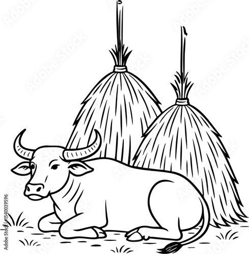 A buffalo and a haystack