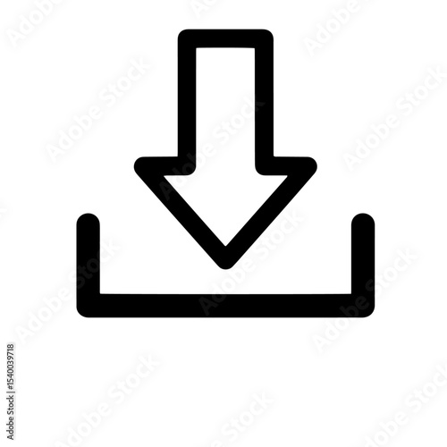 A black and white download icon featuring an arrow and a tray above the word Download