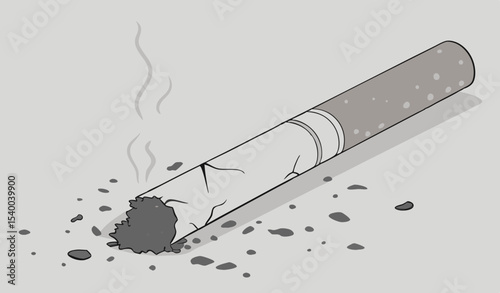 A crushed standing cigarette butt on the ground, unhealthy habits, a smoking concept  