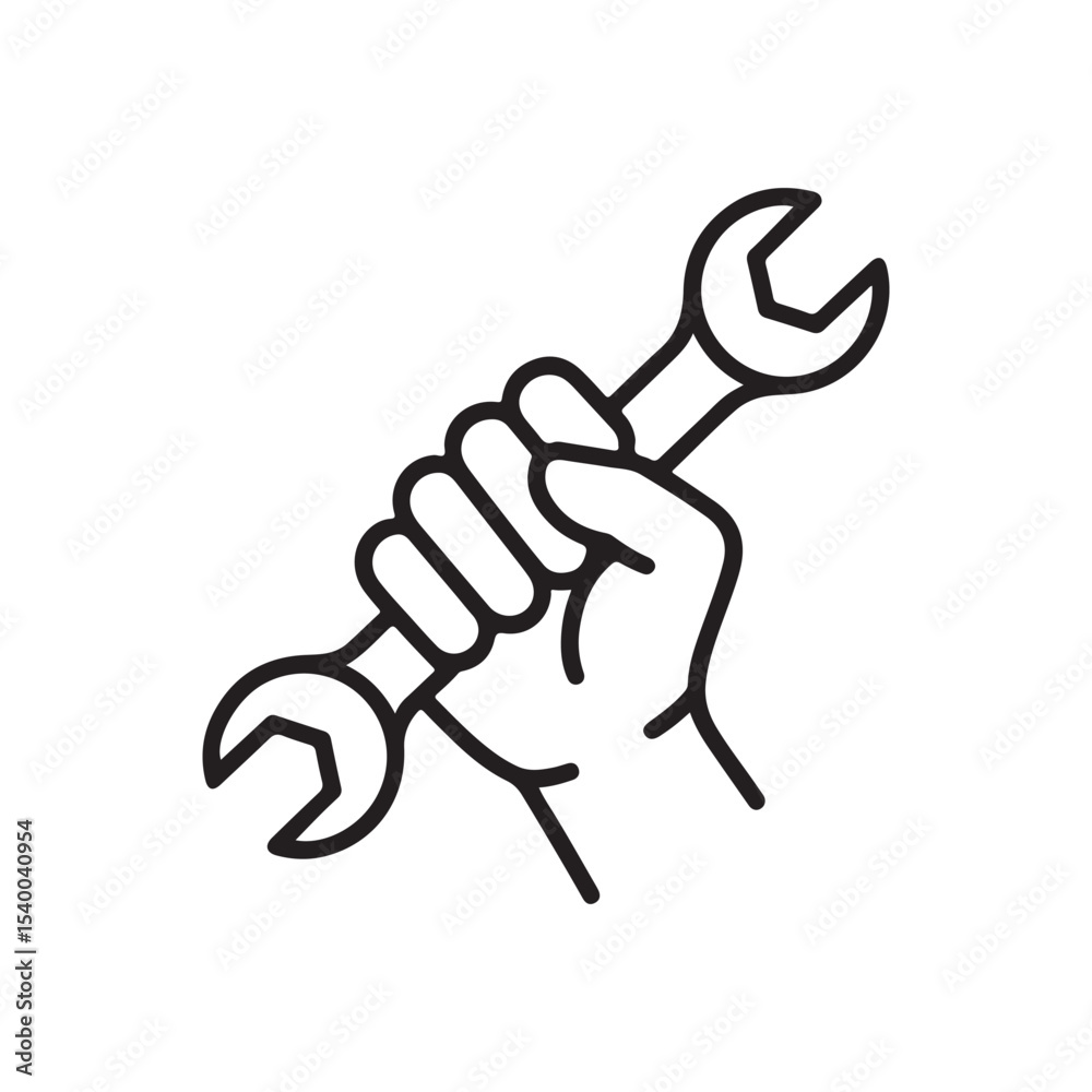 Fototapeta premium Repair Service Hand Holding Wrench - Expert Tool Maintenance & Repair Solutions