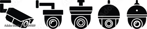 Security Camera Icons Bullet, Dome, PTZ CCTV Surveillance System Vector Illustration